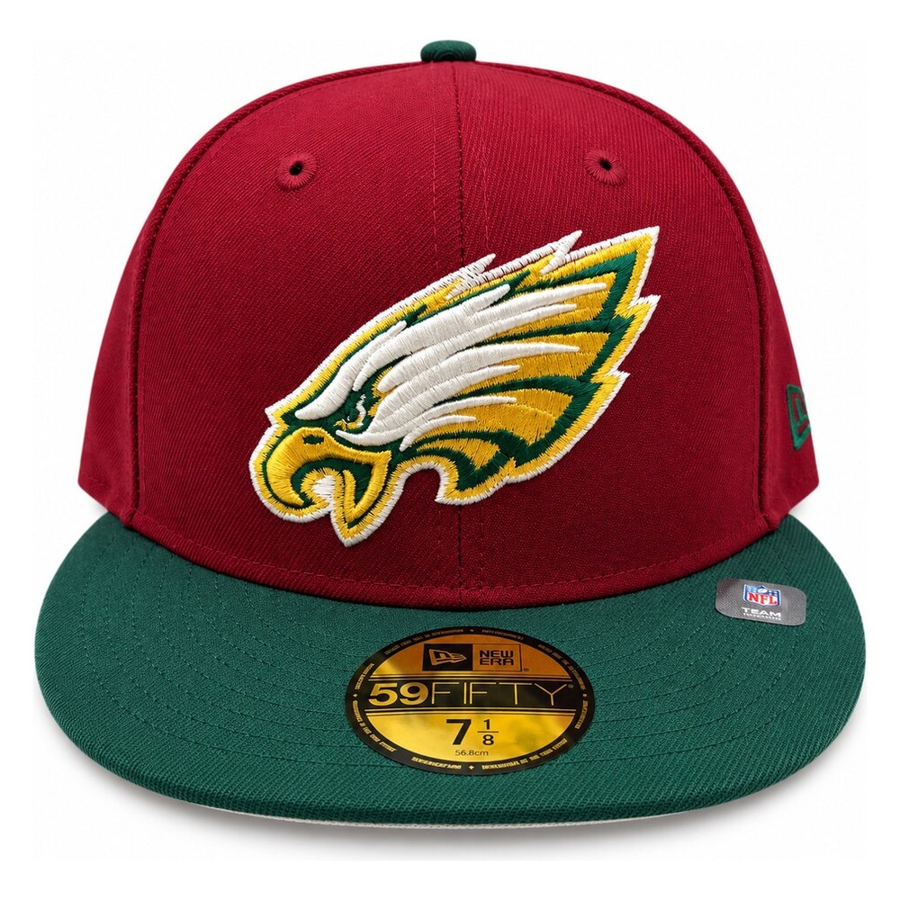 Philadelphia Eagles Dark Red and Green Two Tone "Evergold" Collection Cream UV New Era 59FIFTY Fitted Hat