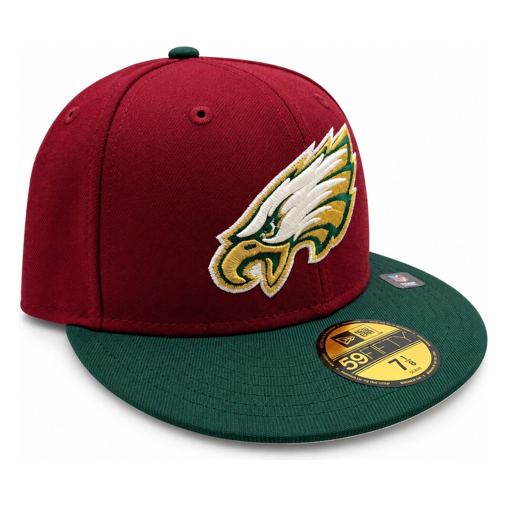 Philadelphia Eagles Dark Red and Green Two Tone "Evergold" Collection Cream UV New Era 59FIFTY Fitted Hat