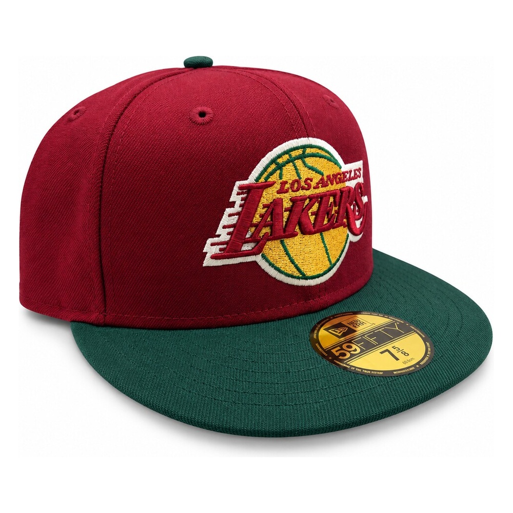 Los Angeles Lakers Dark Red and Green Two Tone "Evergold" Collection Cream UV New Era 59FIFTY Fitted Hat