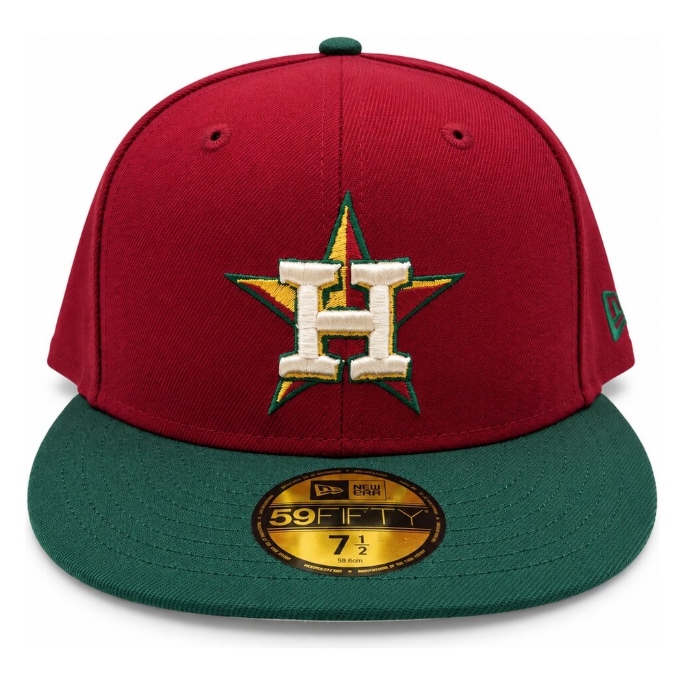 Houston Astros Dark Red and Green Two Tone "Evergold" Collection Cream UV New Era 59FIFTY Fitted Hat