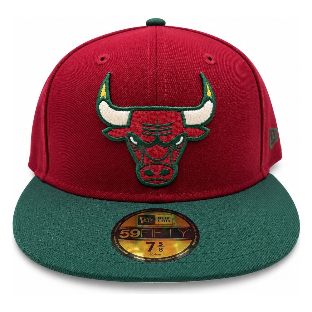 Chicago Bulls Dark Red and Green Two Tone "Evergold" Collection Cream UV New Era 59FIFTY Fitted Hat