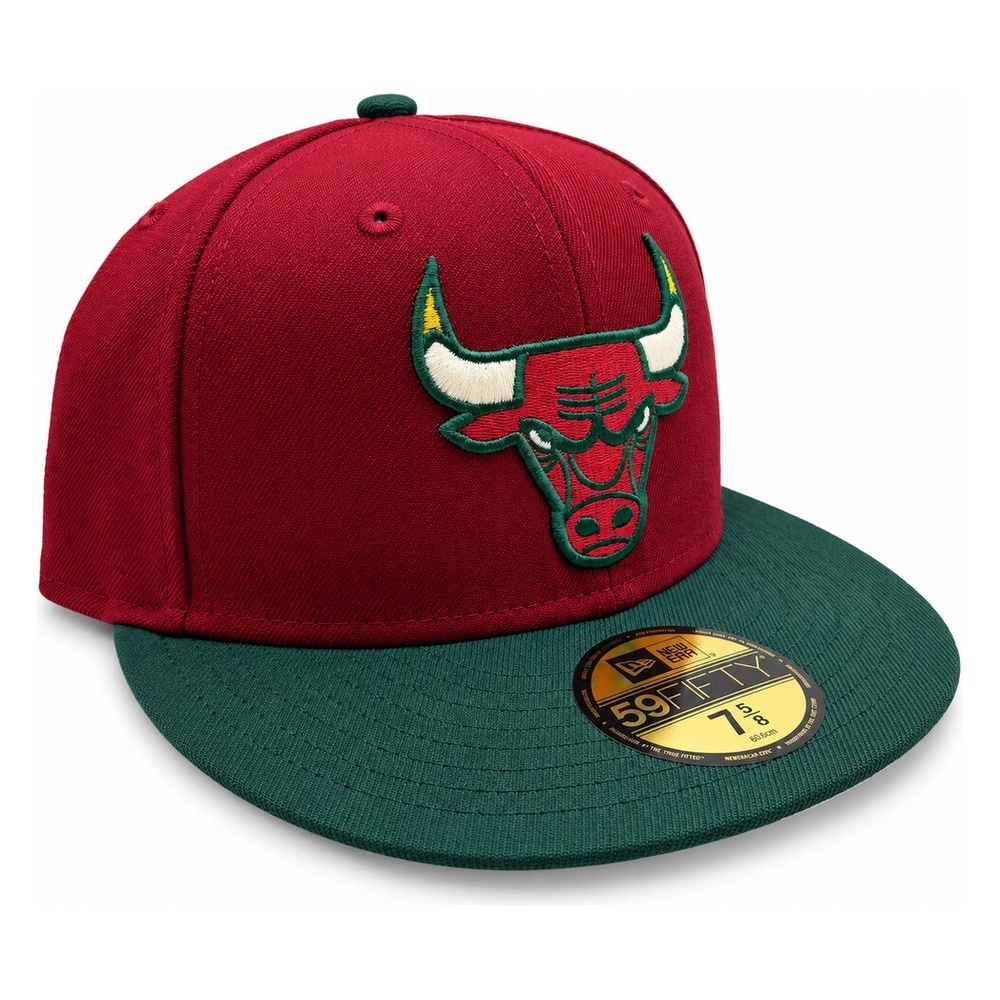 Chicago Bulls Dark Red and Green Two Tone "Evergold" Collection Cream UV New Era 59FIFTY Fitted Hat
