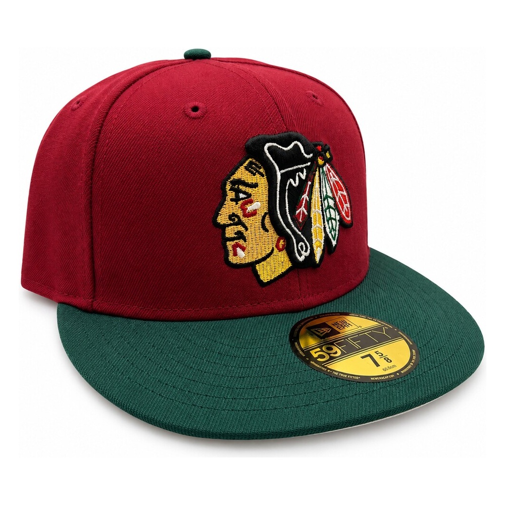 Chicago Blackhawks Dark Red and Green Two Tone "Evergold" Collection Cream UV New Era 59FIFTY Fitted Hat