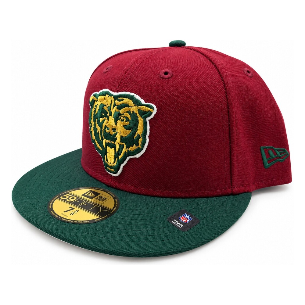 Chicago Bears Dark Red and Green Two Tone "Evergold" Collection Cream UV New Era 59FIFTY Fitted Hat