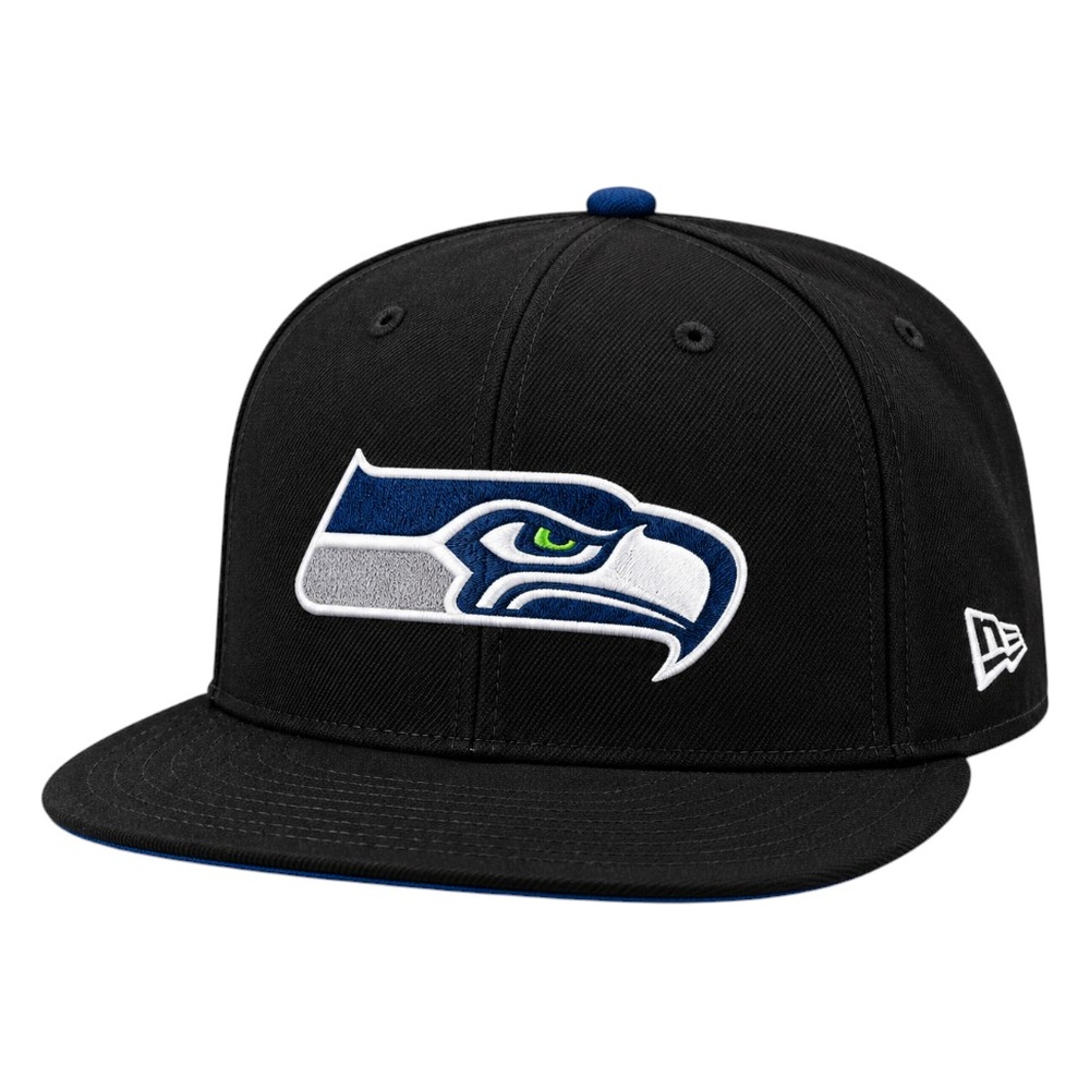 Seattle Seahawks Black Side Script Navy UV New Era 59FIFTY Fitted Hat