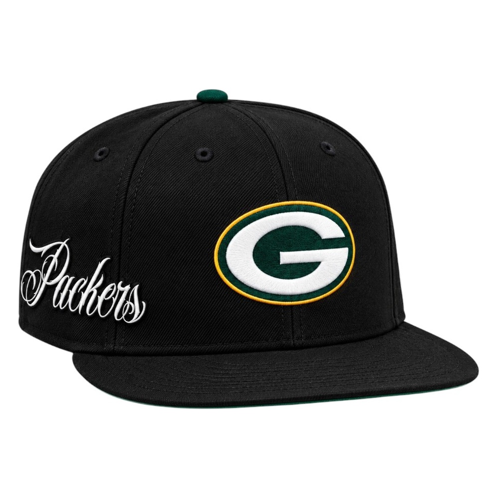 Green Bay Packers Black Side Script UV New Era 59FIFTY Fitted Hat