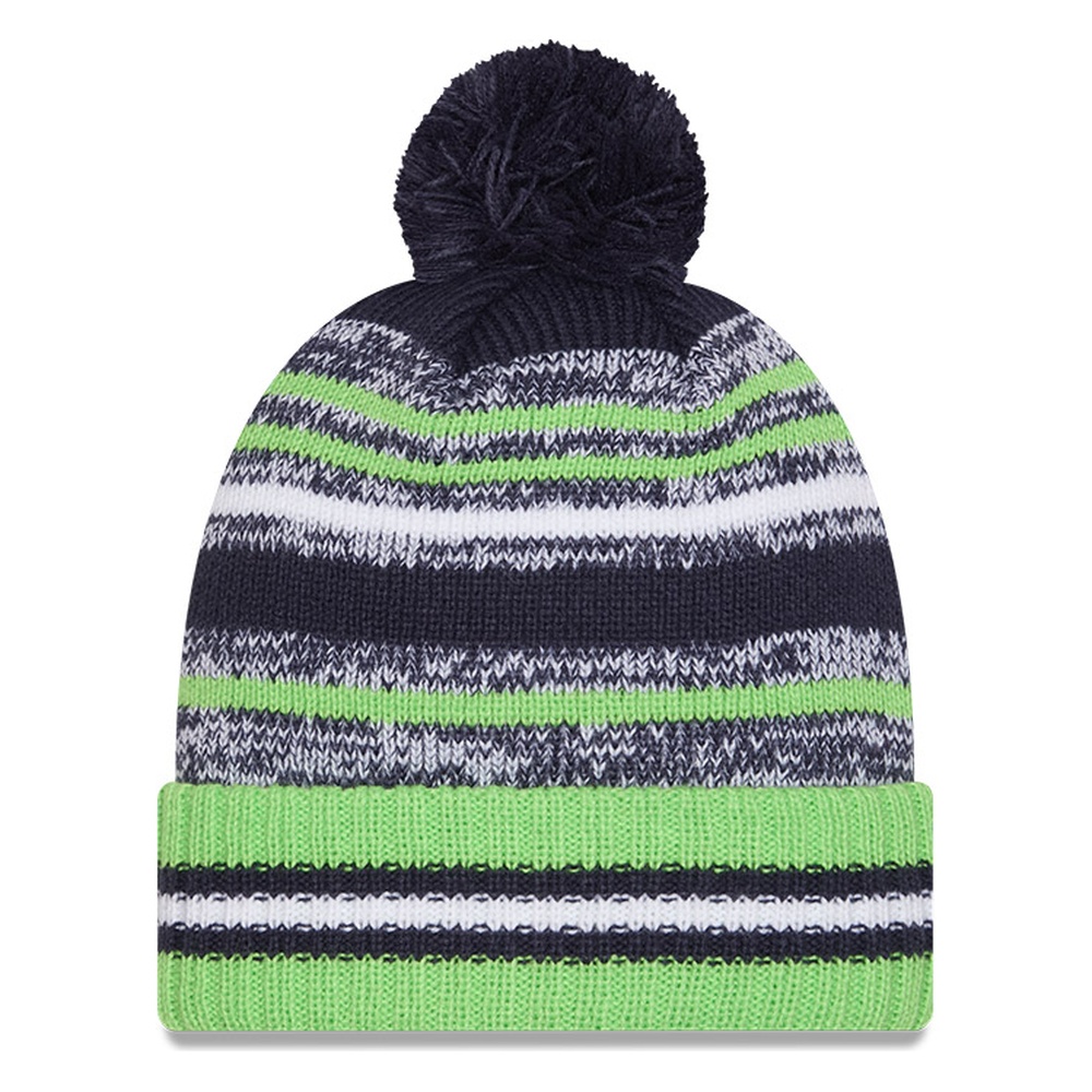Seattle Seahawks Navy Cheer New Era Pom Knit Hat