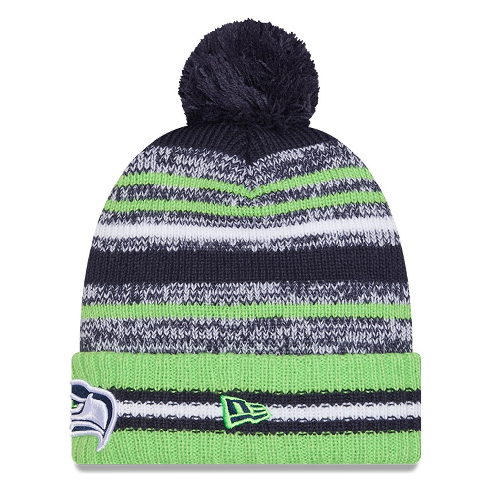 Seattle Seahawks Navy Cheer New Era Pom Knit Hat