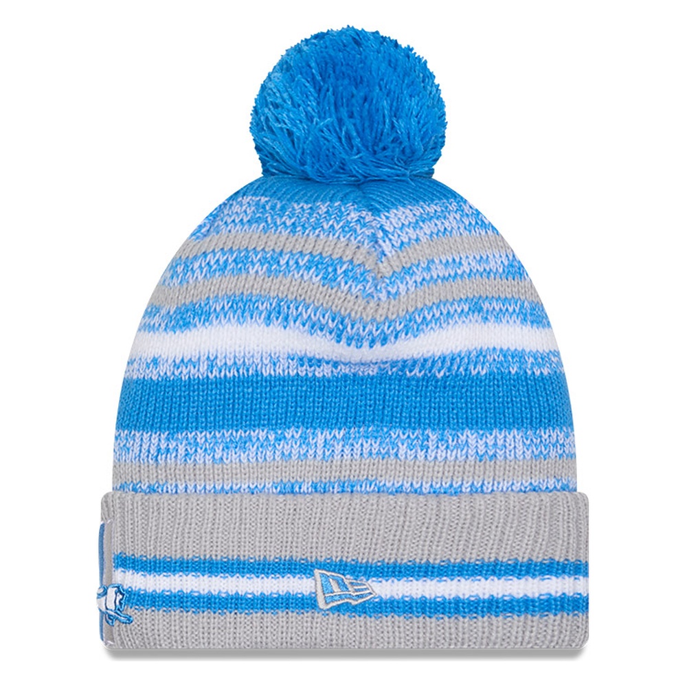 Detroit Lions Light Blue Cheer New Era Pom Knit Hat