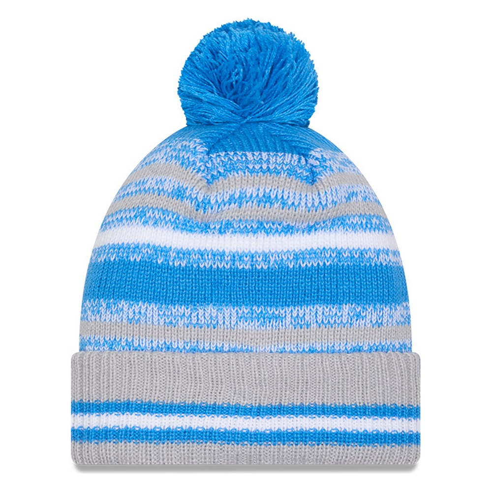 Detroit Lions Light Blue Cheer New Era Pom Knit Hat