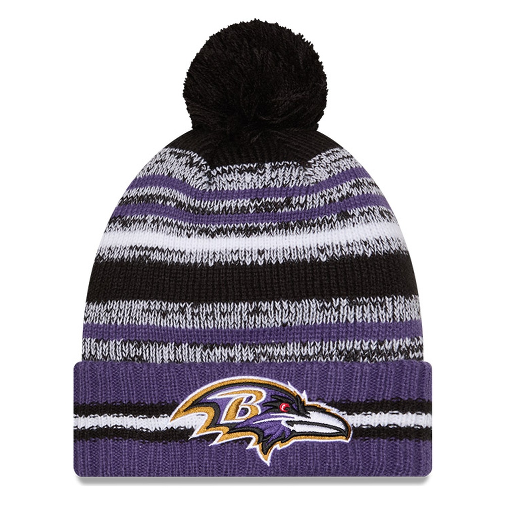 Baltimore Ravens Purple Cheer New Era Pom Knit Hat