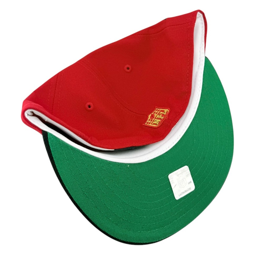San Francisco 49ers Scarlet and Black Script 75th Anniversary Patch Green UV New Era 59FIFTY Fitted Hat