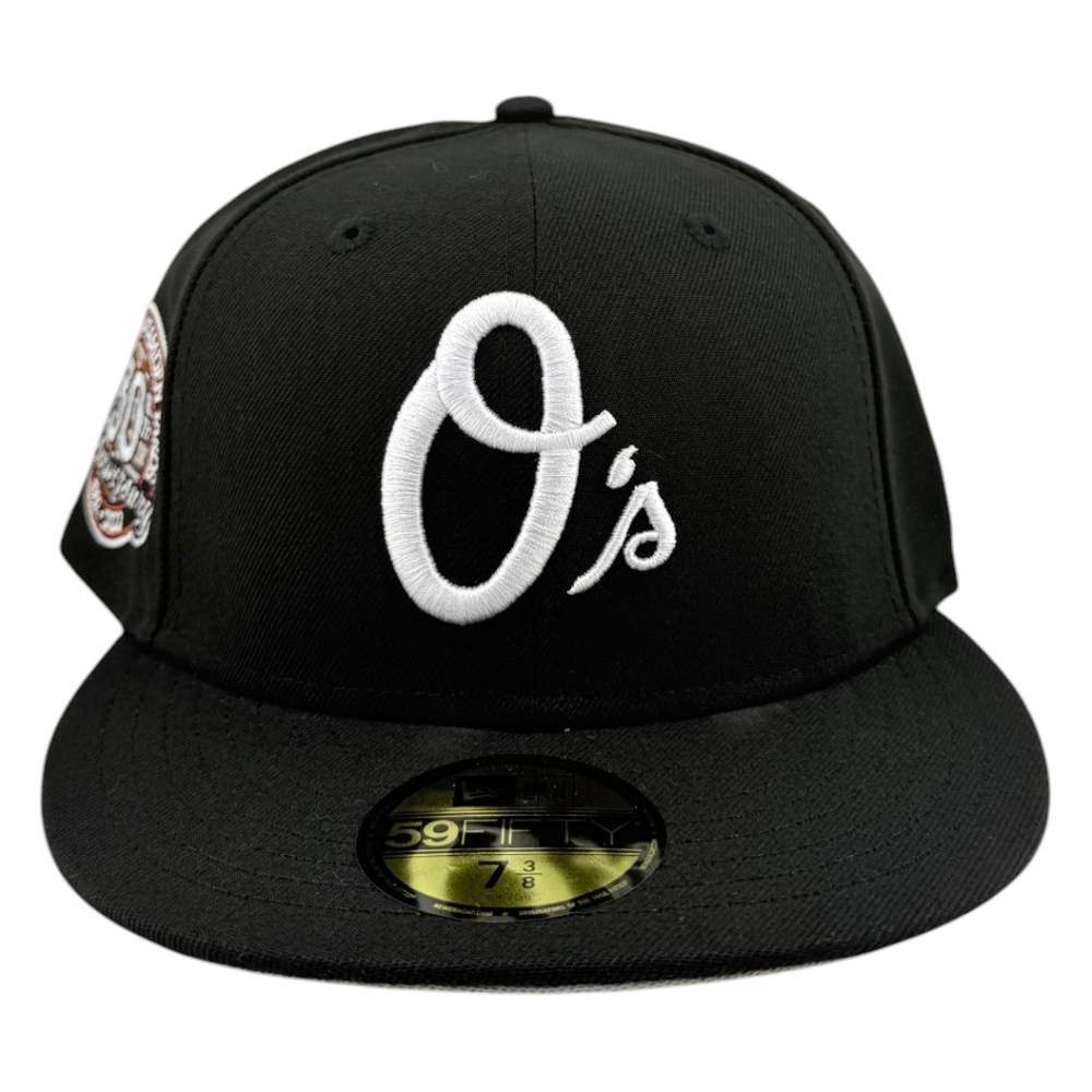 Baltimore Orioles Black O's Script Camden Yards 30th Anniversary Patch Grey UV New Era 59FIFTY Fitted Hat