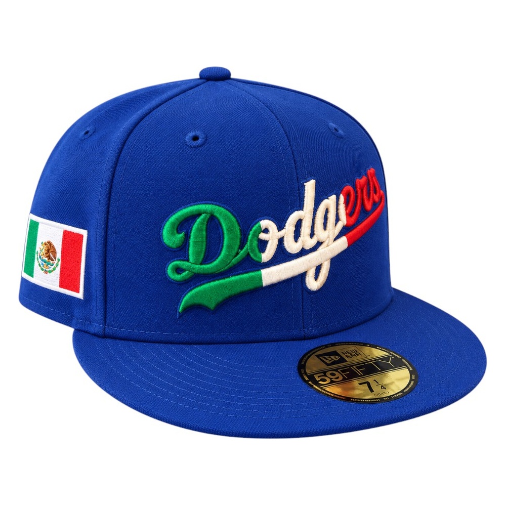 Los Angeles Dodgers Royal Script Mexico Colors and Patch Grey UV New Era 59FIFTY Fitted Hat