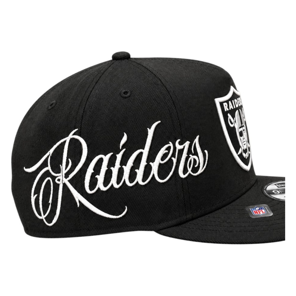 Las Vegas Raiders Black Side Script New Era 9FIFTY A-Frame Snapback Hat