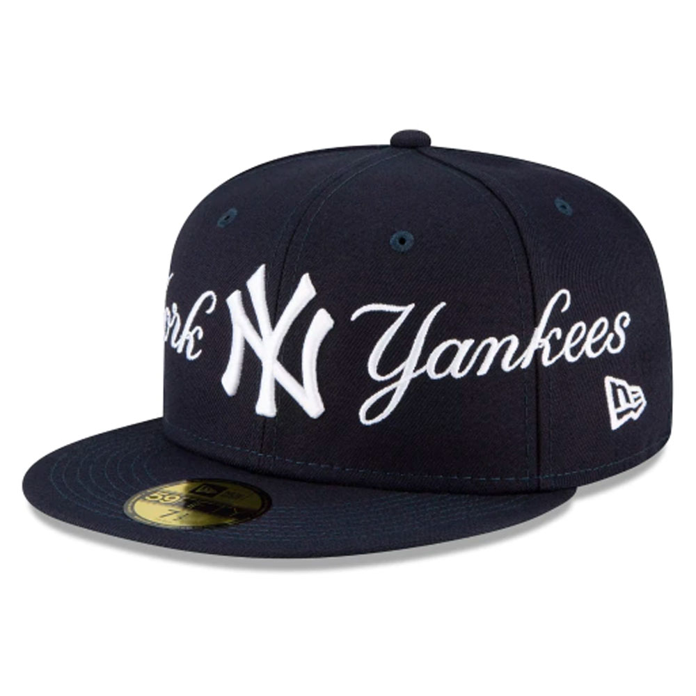 New York Yankees Doubled Script New Era 59FIFTY Navy Fitted Hat