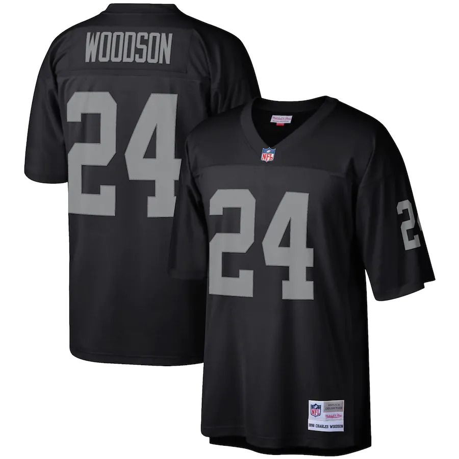 シャツ LasVegas Raiders Woodson Football Jersey Las Vegas Raiders Charles Woodson Black 1998 Legacy Replica Jersey