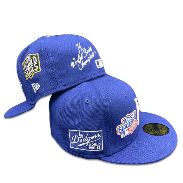 Los Angeles Dodgers Royal Blue Quick Turn World Series Patches Grey UV 59FIFTY Fitted Hat