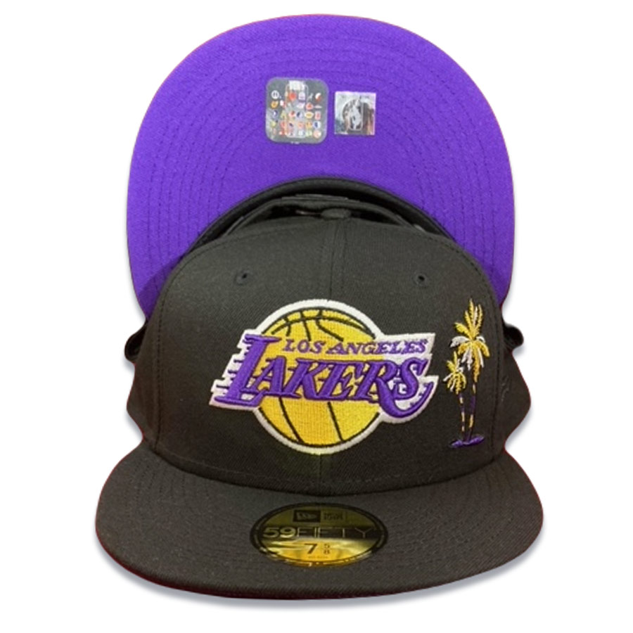 Los Angeles Lakers Black Palm Tree Taco Patches Purple UV New Era 59FIFTY Fitted Hat