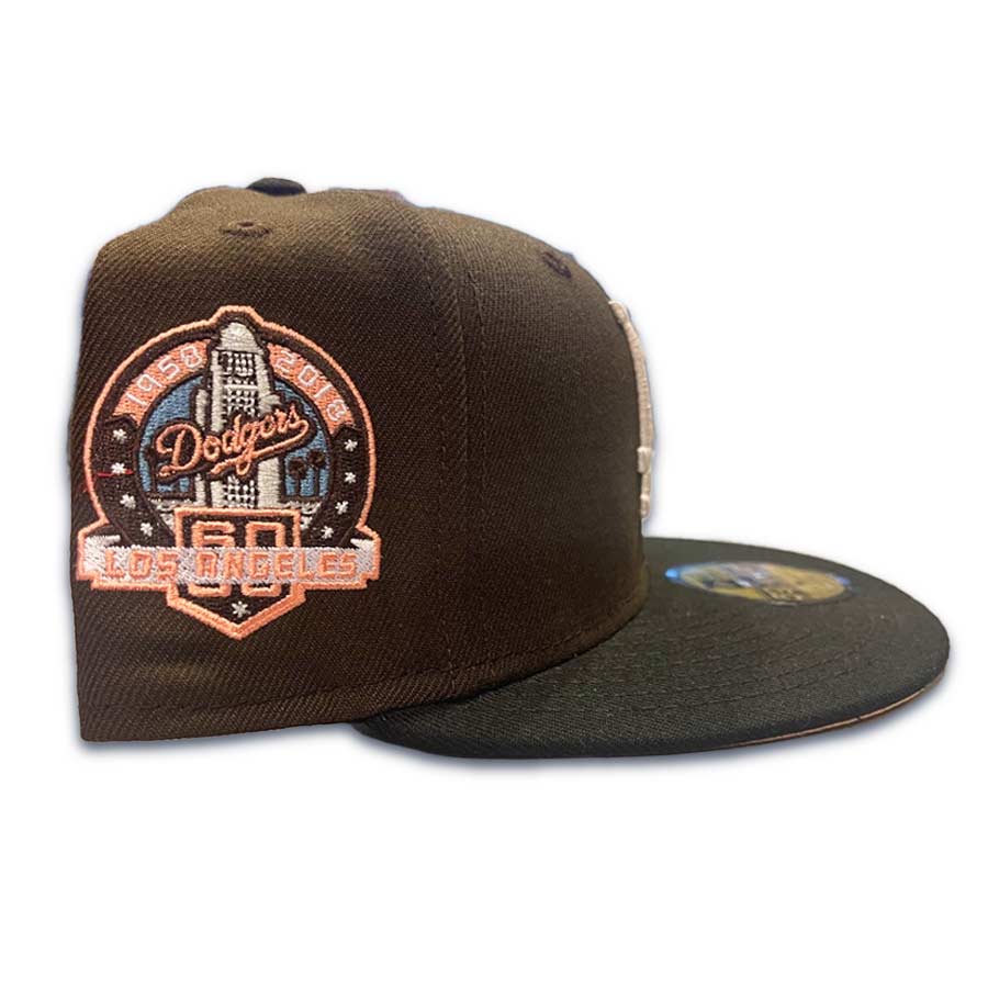 Los Angeles Dodgers Thanksgiving Brown Two Tone 60th Anniversary Patch Peach UV 59FIFTY Fitted Hat